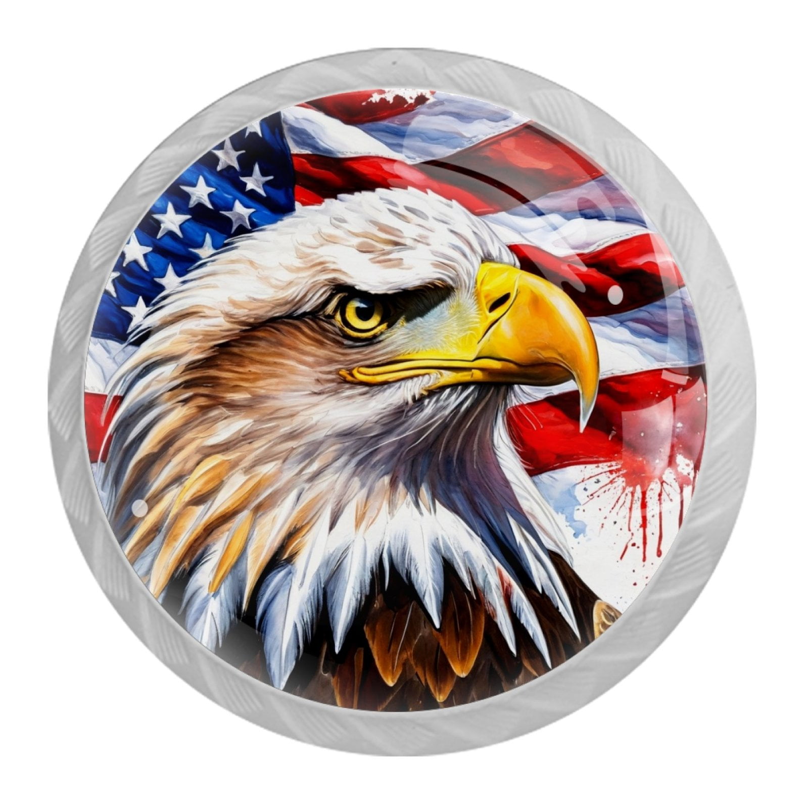 4 Pcs Eagle and American Flag Knobs for Kitchen Cabinet Cupboard Dresser Bookcase Drawer Pulls Handles Round Home Decor