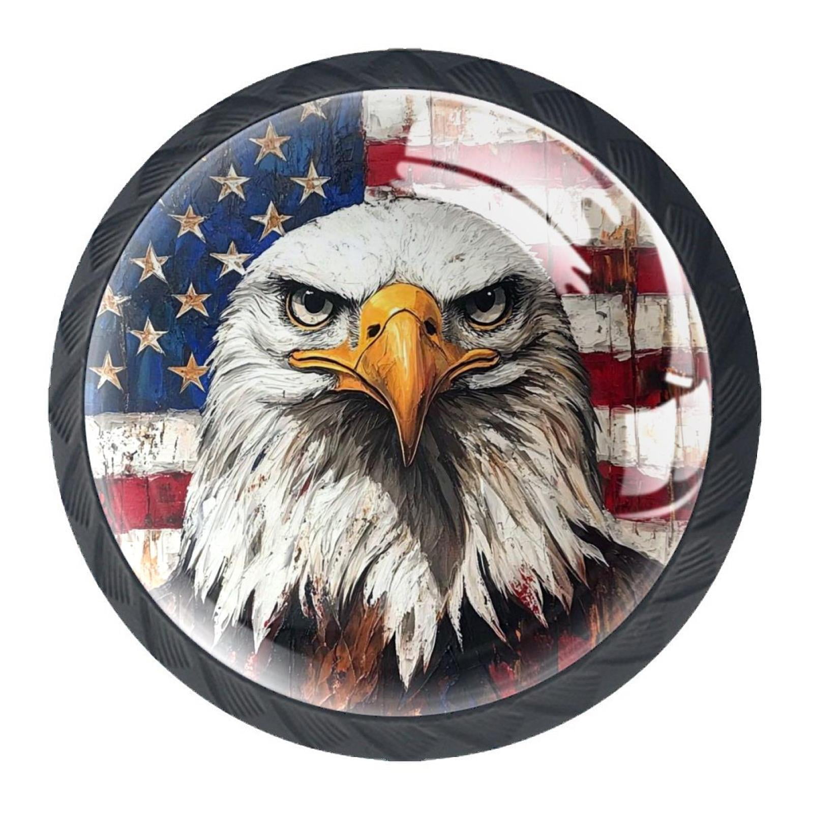 4 Pcs Eagle and American Flag Knobs for Kitchen Cabinet Cupboard Dresser Bookcase Drawer Pulls Handles Round Home Decor