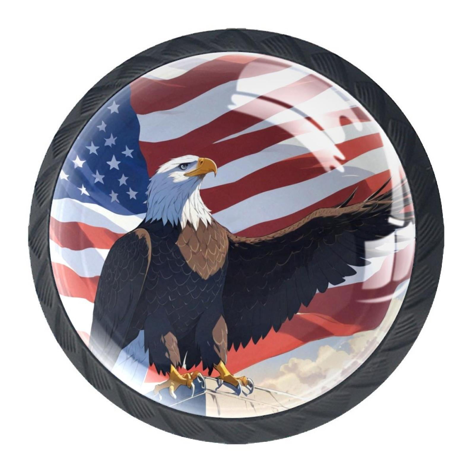 4 Pcs Eagle and American Flag Knobs for Kitchen Cabinet Cupboard Dresser Bookcase Drawer Pulls Handles Round Home Decor