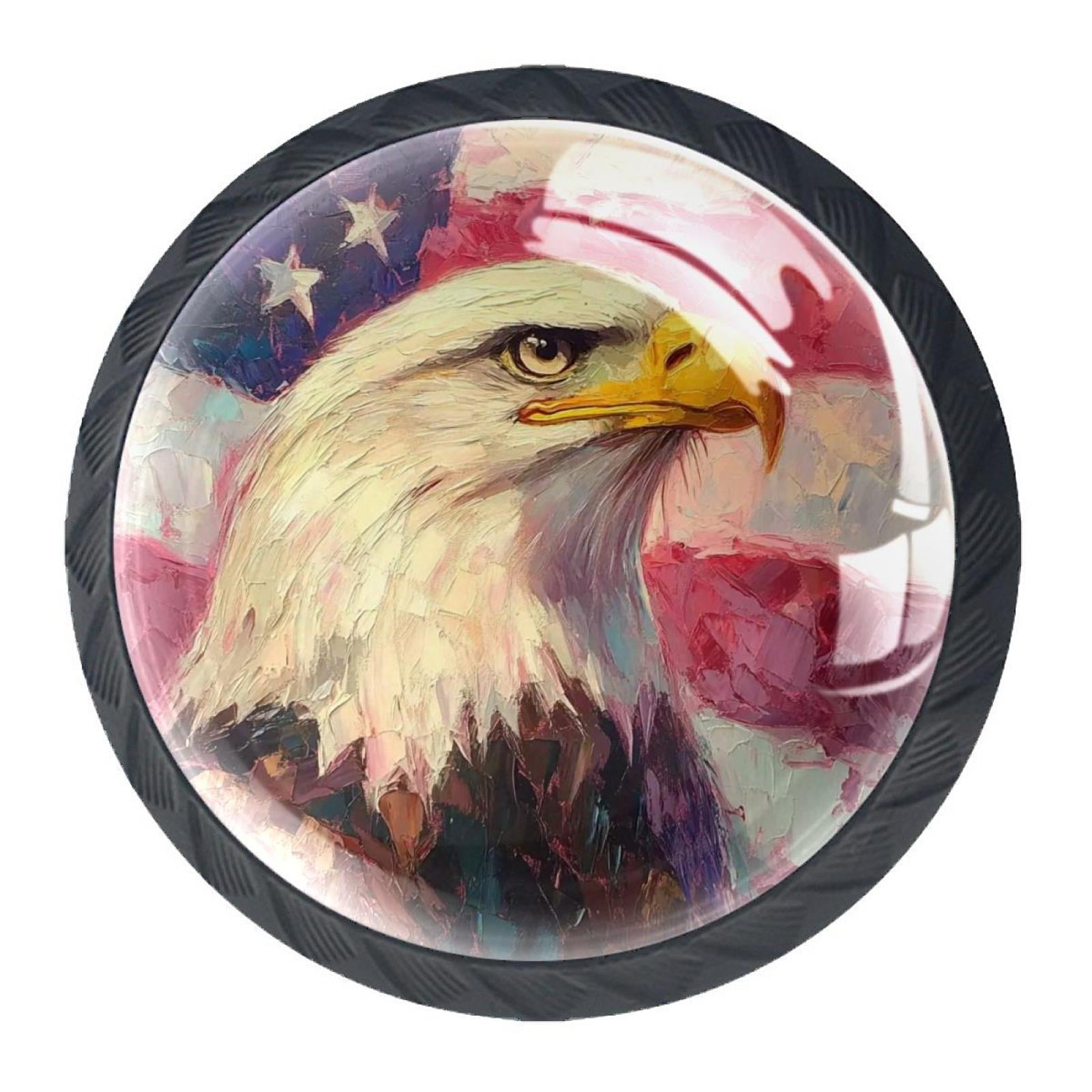 4 Pcs Eagle and American Flag Knobs for Kitchen Cabinet Cupboard Dresser Bookcase Drawer Pulls Handles Round Home Decor