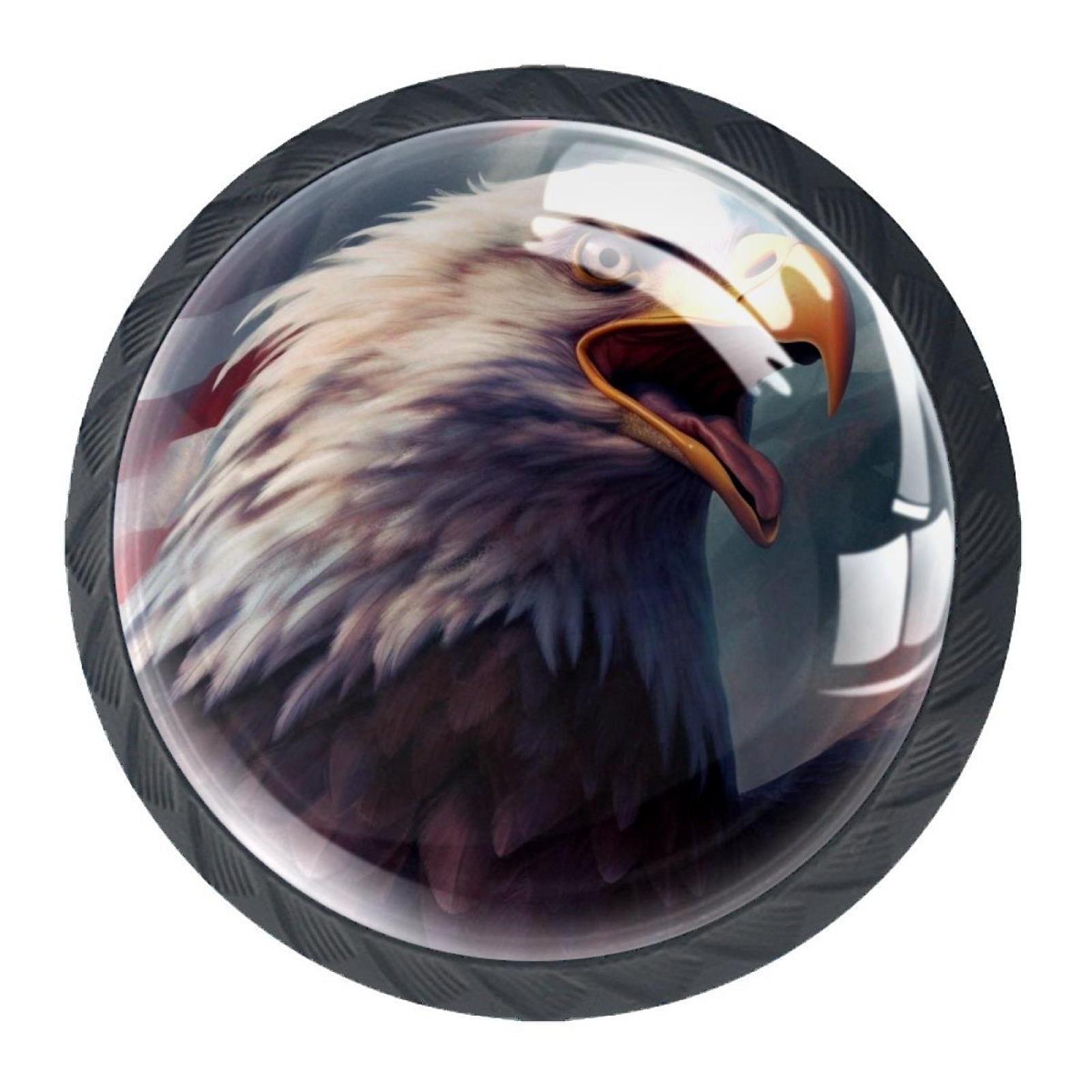 4 Pcs Eagle and American Flag Knobs for Kitchen Cabinet Cupboard Dresser Bookcase Drawer Pulls Handles Round Home Decor