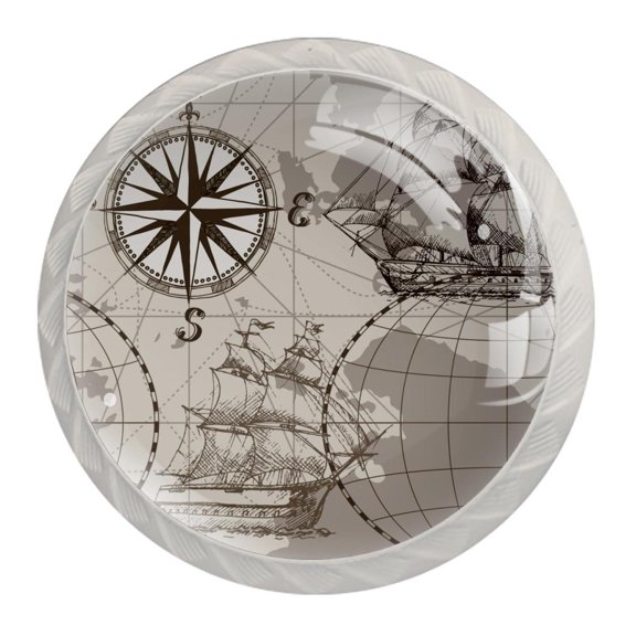 4 Pcs Earth Compass Ship Knobs for Kitchen Cabinet Cupboard Dresser Bookcase Drawer Pulls Handles Round Home Decor