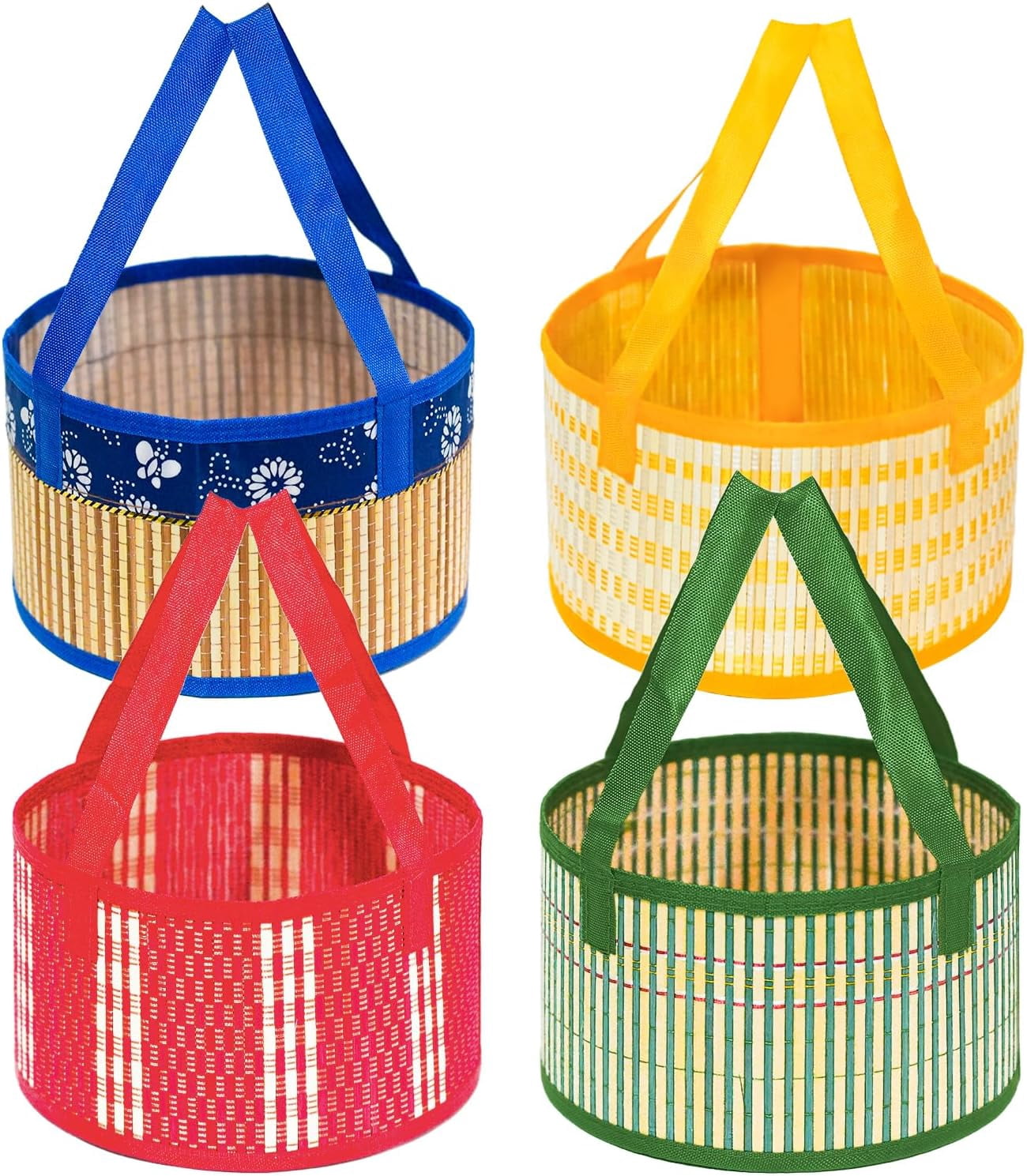 4 Pcs Easter Basket Bulk Set with Handle, Foldable Woven Bamboo Baskets Empty, Large Easter Baskets for Easter Egg Hunt Party Favor for Picnic, Gift Packing