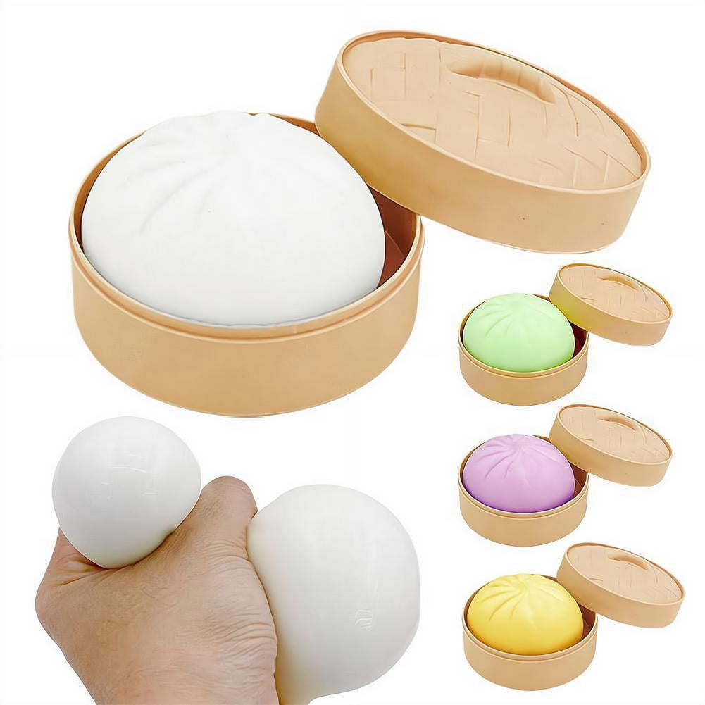4 Pcs Easter Basket Stuffers for Kids Toddlers, Steamed Bun Squishies Stress Ball Sensory Toys, Valentine's Day Gifts Stocking Stuffers Party Favors