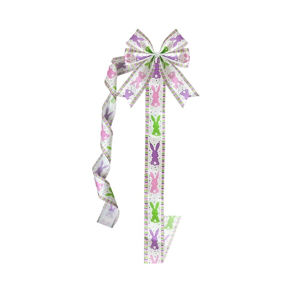 4 Pcs Easter Bow Decorations, Wired Edge Ribbon Bows for Window Door Wreath, Spring Bunny and Egg Holiday Decor