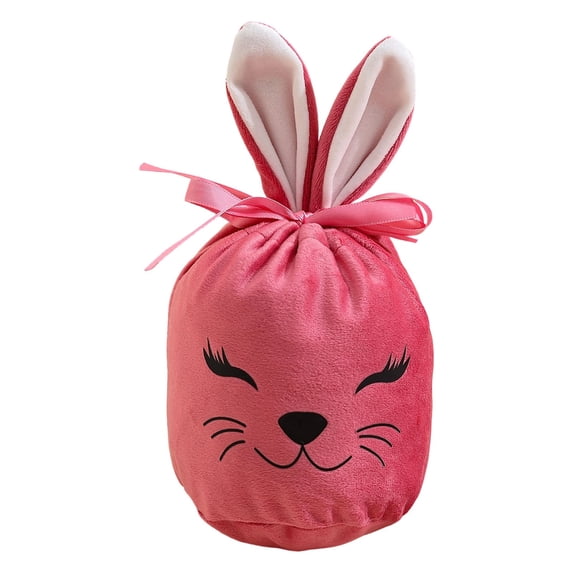 4 Pcs Easter Bunny Candy Drawstring Bags Velvet Cute Rabbit Ears Face Treat Bags Bunny Candy Goodie Favor Bag for Easter Party Egg Hunt Stuffer Basket Holiday Decoration