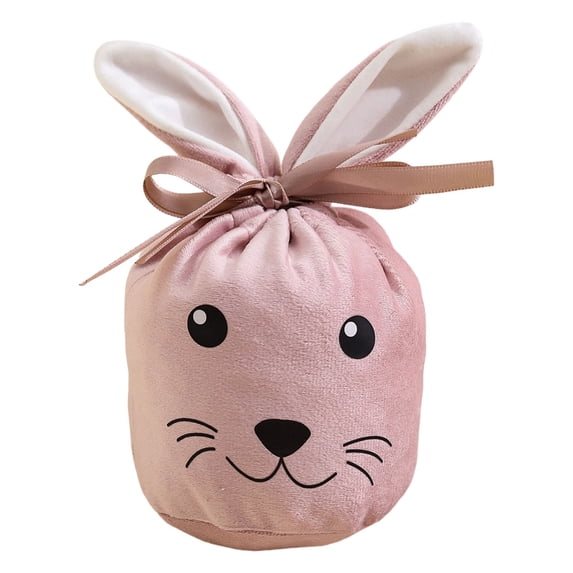 4 Pcs Easter Bunny Candy Drawstring Bags Velvet Cute Rabbit Ears Face Treat Bags Bunny Candy Goodie Favor Bag for Easter Party Egg Hunt Stuffer Basket Holiday Decoration