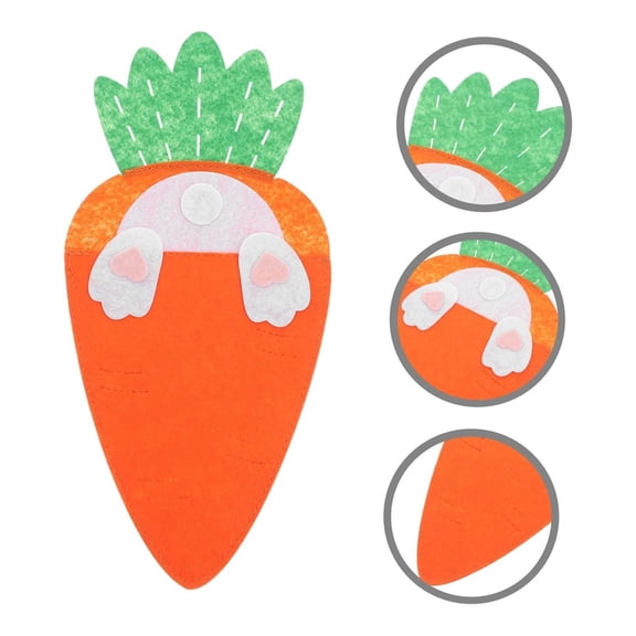 4 Pcs Easter Carrot Utensil Cutlery Holders Bag,Felt Bunny Fork Cutter Pouches Silverware Pocket Bag for Easter Home Spring Party Table Decoration Knife Forks Organizer