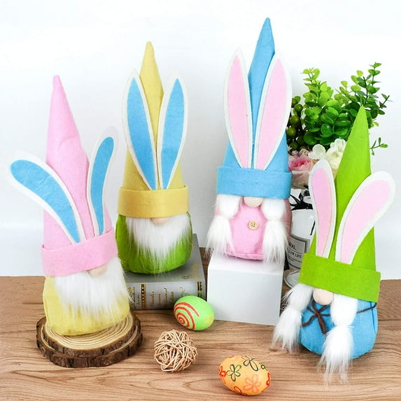 4 Pcs Easter Decorations Handmade Easter Bunny Gnome Plush Doll Easter Ornament Decorations