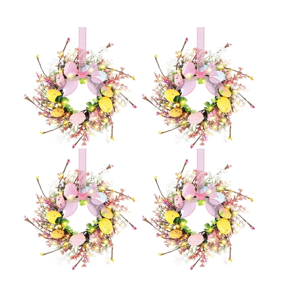 4 Pcs Easter Egg Candle Rings Wreaths, Mini Artificial Spring Easter Egg Berry Wreath, for Front Door Hanging Kitchen Cabinet Wreath with Ribbon, for Porch Wall Window Farmhouse Decor