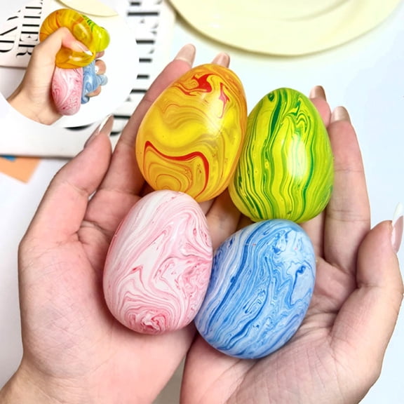 4 Pcs Easter Egg Squeeze Balls Toys, Soft Rebound Fun Silicone Portable Leisure Games, Quiet Fidget Toys for Easter Basket Stuffers, Party Favors & Gifts for Easter Celebrations, Random Colors