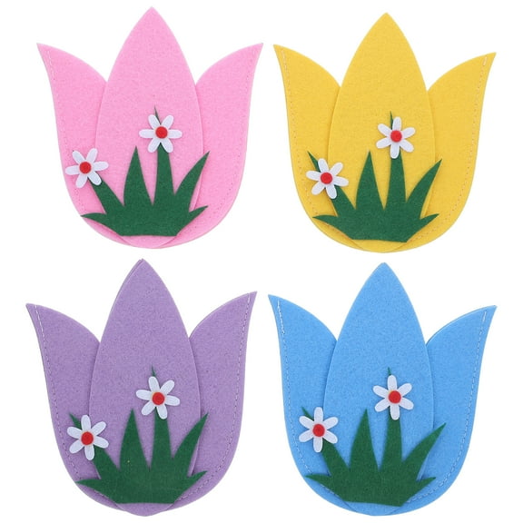 4 Pcs Easter Silverware Holders Spring Flowers Shaped Knives And Fork Bags Covers Cutlery Pouch Utensil Holder Bag For Easter Party Dinner Table Decorations