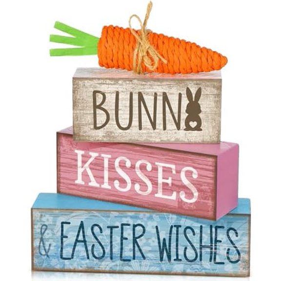 4 Pcs Easter Table Decoration Carrot Decor Easter Tiered Tray Decor Cute Bunny Centerpiece Rustic Decorative Carrot Sign Gift Farmhouse for Holy Week Kitchen Party Decoration