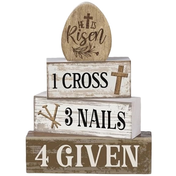 4 Pcs Easter Table Decoration Easter Gifts He Is Risen Tiered Tray Decor Christian Gifts Wooden Eggs Basket Stuffers Centerpieces for Holy Week Home Kitchen Party Decorations
