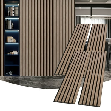4 Pcs Eco-friend Wood Acoustic Wall Panels, 47.2 x 12.2 In Wood Grid Soundproof Wall Panel, Sound-Absorbing Wall Panel, for Indoor Sound Insulation, Recording Studio Acoustical Treatment,