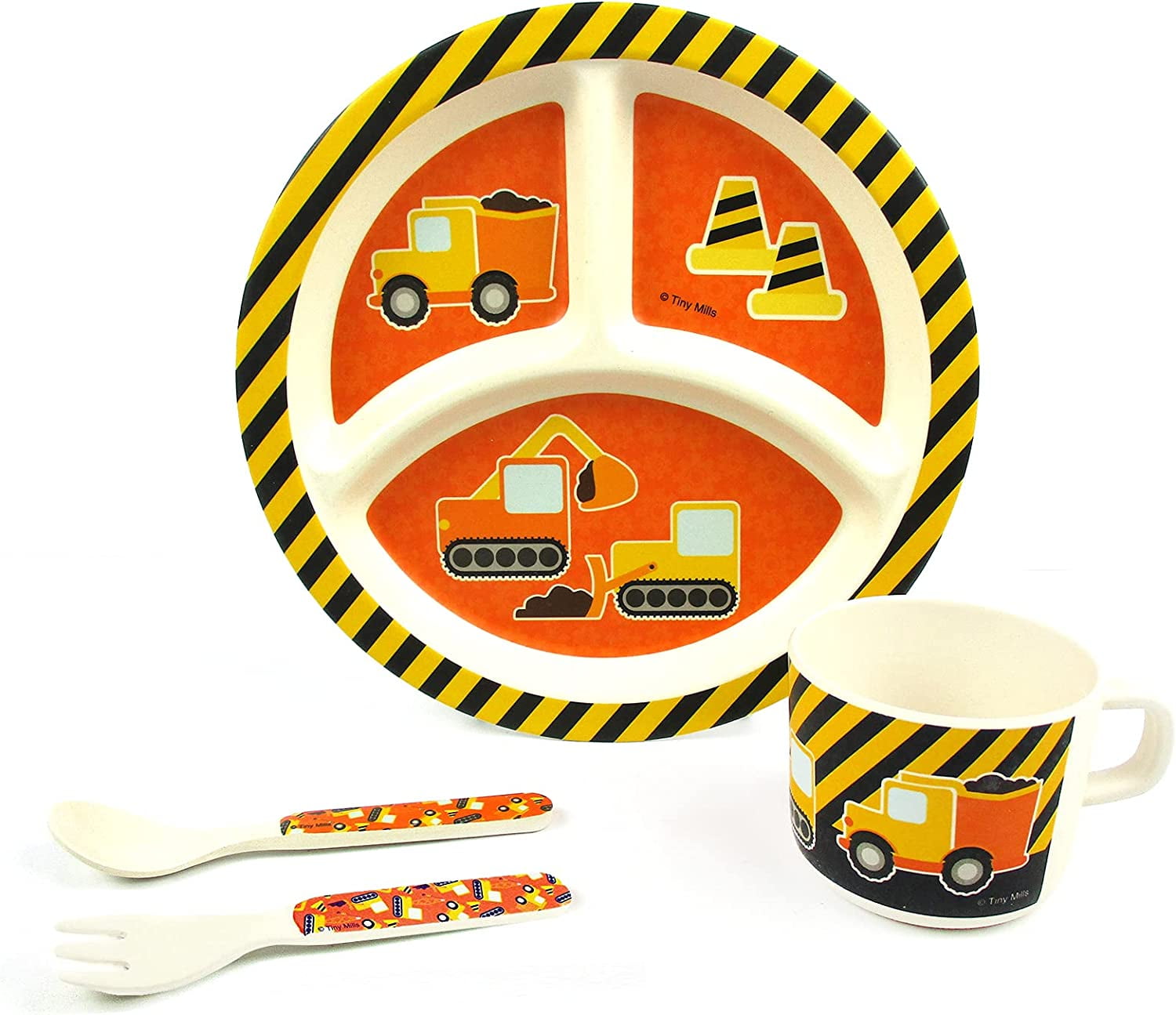 Tinymills Biodegradable Non-Toxic Children's Dishware Set - Plates, Bowls, Cups - Microwave Safe