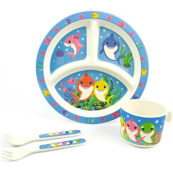 4 Pcs Eco-friendly Plant Based Kid's Shark Family Dinnerware Set for Gifts, Birthdays, Christmas, Holidays, Hanukkah, Easter