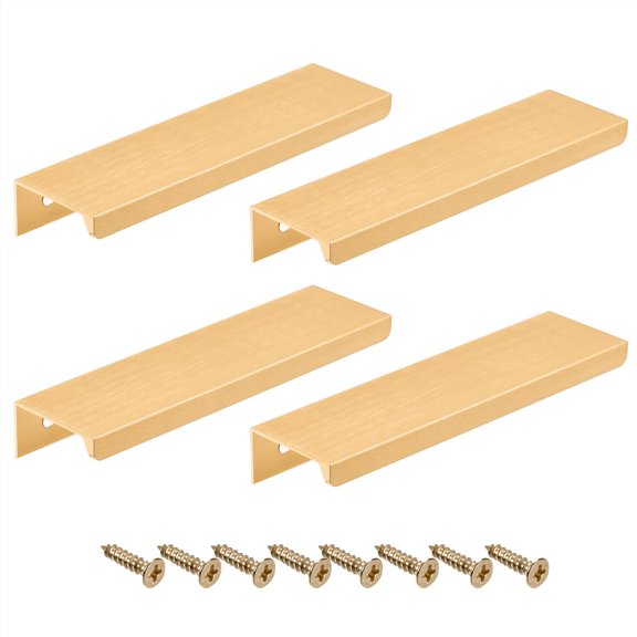 4 Pcs Edge Pull Handle 120mm x 32mm Aluminum Alloy Cabinet Drawer Pull Gold Tone