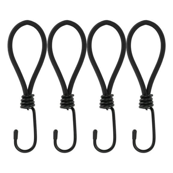 4 Pcs Elastic Cord Ties with Metal Hooks Cord Hooks with End Protective Cap for Canopy Tents Black