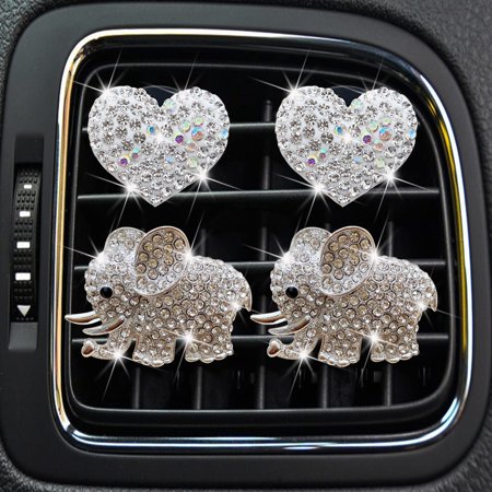 4 Pcs Elephant Heart Shaped Air Vent Clip, Bling Car Air Fresheners Vent Clips Crystal Diamond Car Diffuser Vent Clips Charm Rhinestone