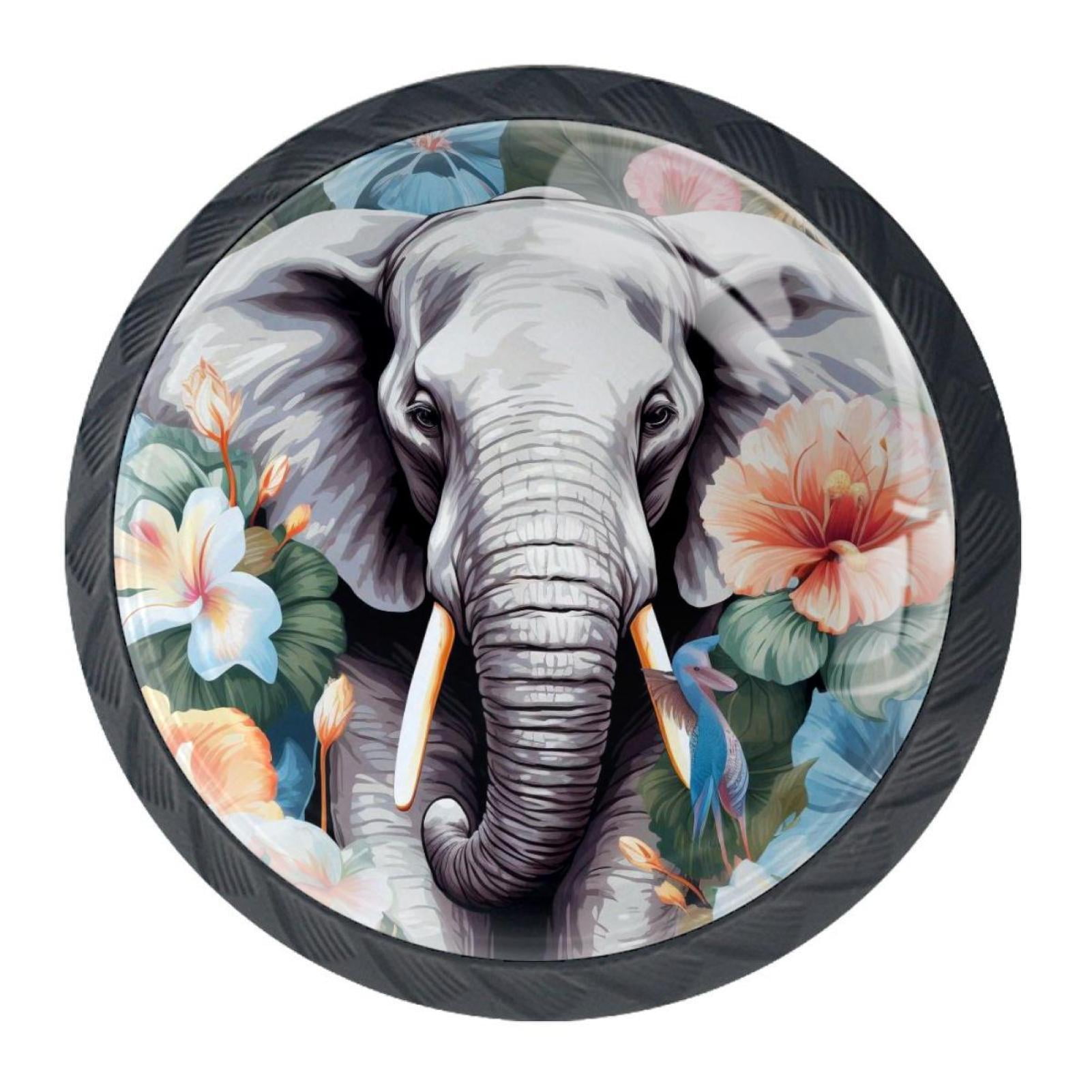 4 Pcs Elephant Knobs for Kitchen Cabinet Cupboard Dresser Bookcase Drawer Pulls Handles Round Home Decor