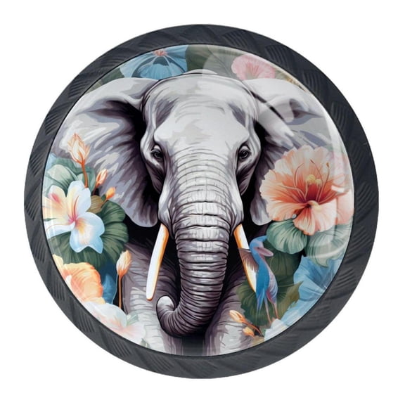 4 Pcs Elephant Knobs for Kitchen Cabinet Cupboard Dresser Bookcase Drawer Pulls Handles Round Home Decor