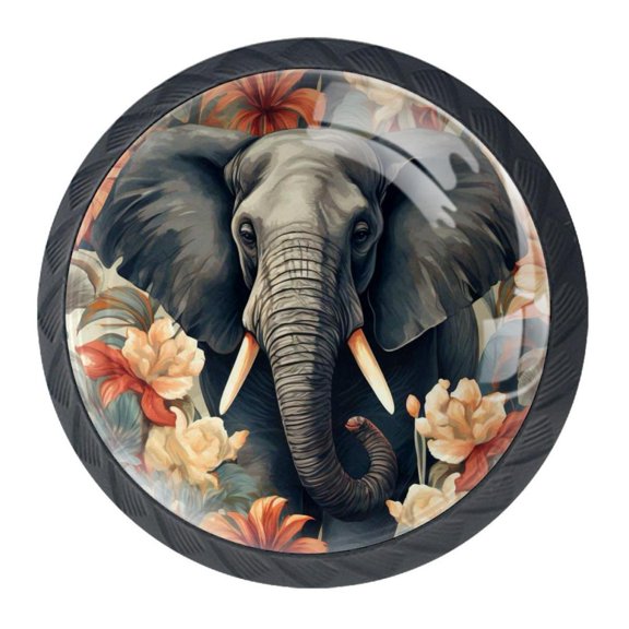 4 Pcs Elephant Knobs for Kitchen Cabinet Cupboard Dresser Bookcase Drawer Pulls Handles Round Home Decor