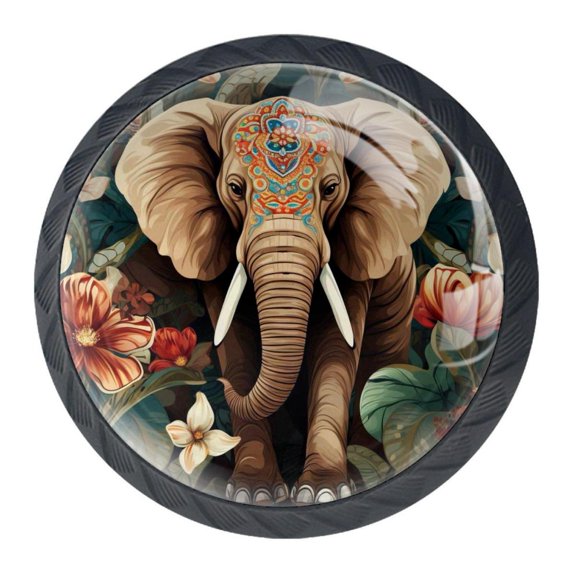 4 Pcs Elephant Knobs for Kitchen Cabinet Cupboard Dresser Bookcase Drawer Pulls Handles Round Home Decor