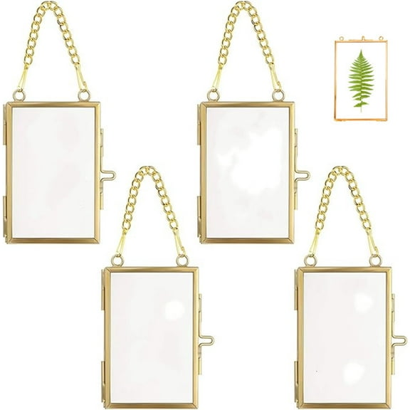 4 Pcs Embossed Glass Photo Frames,Home Wall Decoration,Wall-Mounted Chain Glass Photo Frames,Artwork Photo Frames,Photo Frame for Display Plant Specimens (Gold)