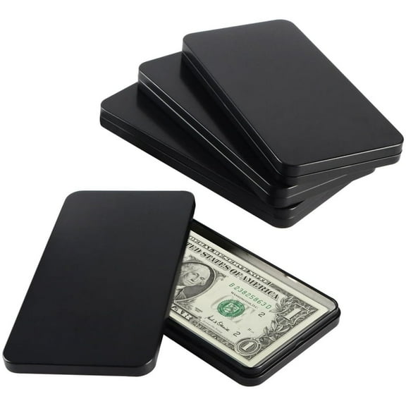 4 Pcs Empty Metal Cash Box with Lid,Rectangular Money Storage Case,Small Dollar Bill Holder,Black Tin Currency Tray Container,for Cash Ticket Credit Card Check Jewelry Stamps By Scheam