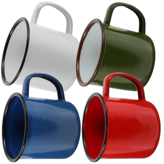 TABLZONE Metal Camping Cups Mugs Enamel Friends Drinking Water 4 Pcs