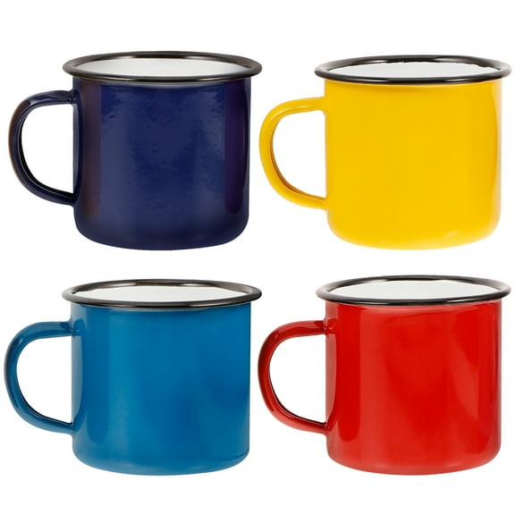 4 Pcs Enamel Coffee Mug Set - Camping Cups, Office Drinkware, Lightweight Enamel Drinking Mugs for Hot and Cold Beverages