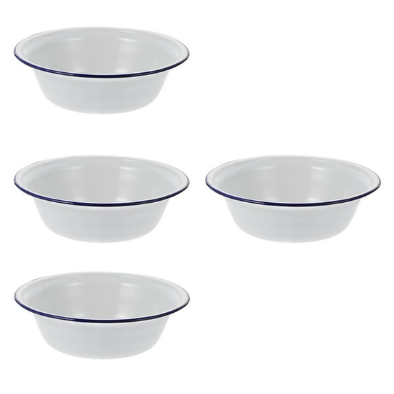 WRISTBIQUE Enamel Soup Bowls White For Families Kitchen Use 4Pcs 7.9In Diameter 2.4In Height