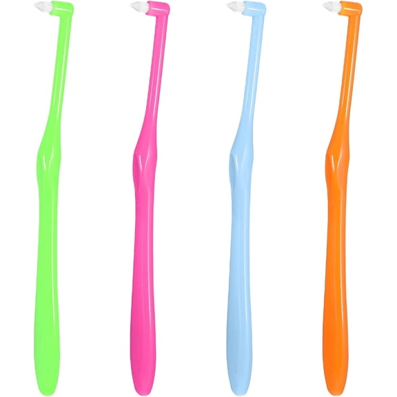 4 Pcs End Tuft Toothbrush Adult Single Tuft Toothbrush Tiny Soft Small Interdental Brushes Tooth Stain Remover Small Soft Head for Implants Teeth Detail Cleaning Tooth Stain, Individually Wrapped