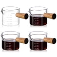 thumbnail image 1 of 4 Pcs Espresso Glass Measuring Cup, 2.5OZ Double Spouts Espresso Cups with Wood Handle, Mini Milk Cup Clear Glass Espresso Accessories with Dual Scale, Espresso Shot Glass for Coffee (75ML), 1 of 1