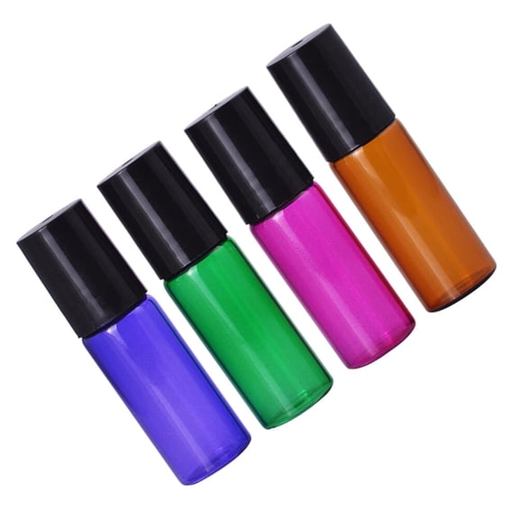 4 Pcs Essential Oils Massage Tool Reusable Bottle 5ml Roll-on Bottle Leakproof Essential Oil Glass Bottle Travel