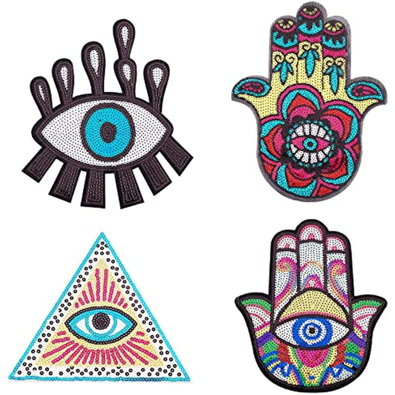4 Pcs Evil Eye Large Sequin Patches 4 Styles Self Adhesive Stick On Applique  Embroidery Garment Costume Accessories for DIY Sewing Clothing Jeans  Handbags Jacket Backpack Hat 
