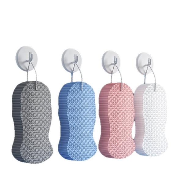 4 Pcs Exfoliating Bath Sponge Set, Fish Scale Texture PVA Soft Bath Sponge, Gentle Exfoliating for Tender Skin and Adult Use, with Lanyard,