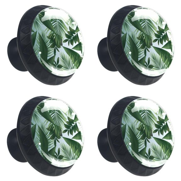 4 Pcs Exotic Green Leaves Knobs for Kitchen Cabinet Cupboard Dresser Bookcase Drawer Pulls Handles Round Home Decor