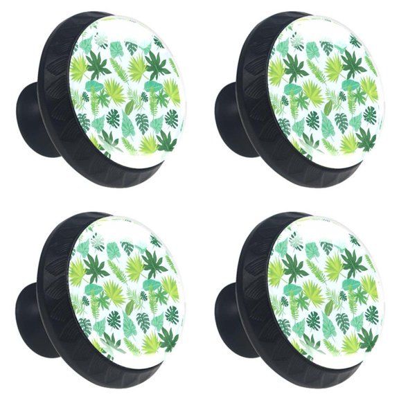 4 Pcs Exotic Green Leaves Knobs for Kitchen Cabinet Cupboard Dresser Bookcase Drawer Pulls Handles Round Home Decor