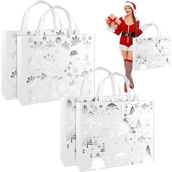 4-Pack Extra Large Christmas Gift Bags 20x16 Inches - Santa & Snowman Designs