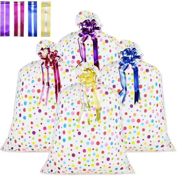 4 Pcs Extra Large Gift Bags 36'' x 48'' Oversized Plastic Storage Bags with Pull Flowers Jumbo Wrapping Bags for Presents Birthday Party Bridal Showers Baby Showers