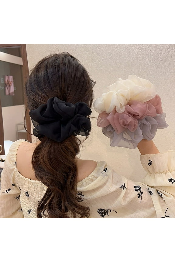 4 Pcs Extra Large Scrunchies for Women Large Lace Mesh Scrunchie Satin Oversized Silk Thick Elastic Hair Ties Jumbo Hair Scrunchies for Buns, Sleep & Ponytail