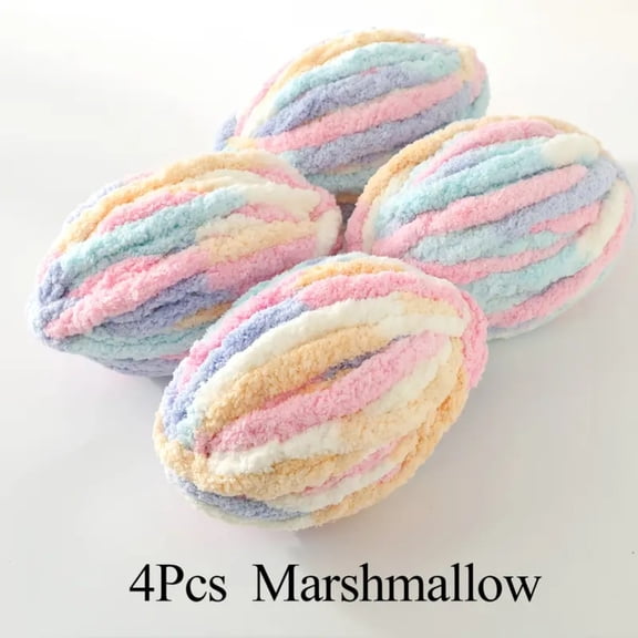 4 Pcs Extra Thick Chenille Yarn Set, Soft Fluffy Jumbo Polyester Yarn for Hand Knitting Blankets, Scarves, Pet Beds, Home Decor and DIY Craft Projects Gift Idea