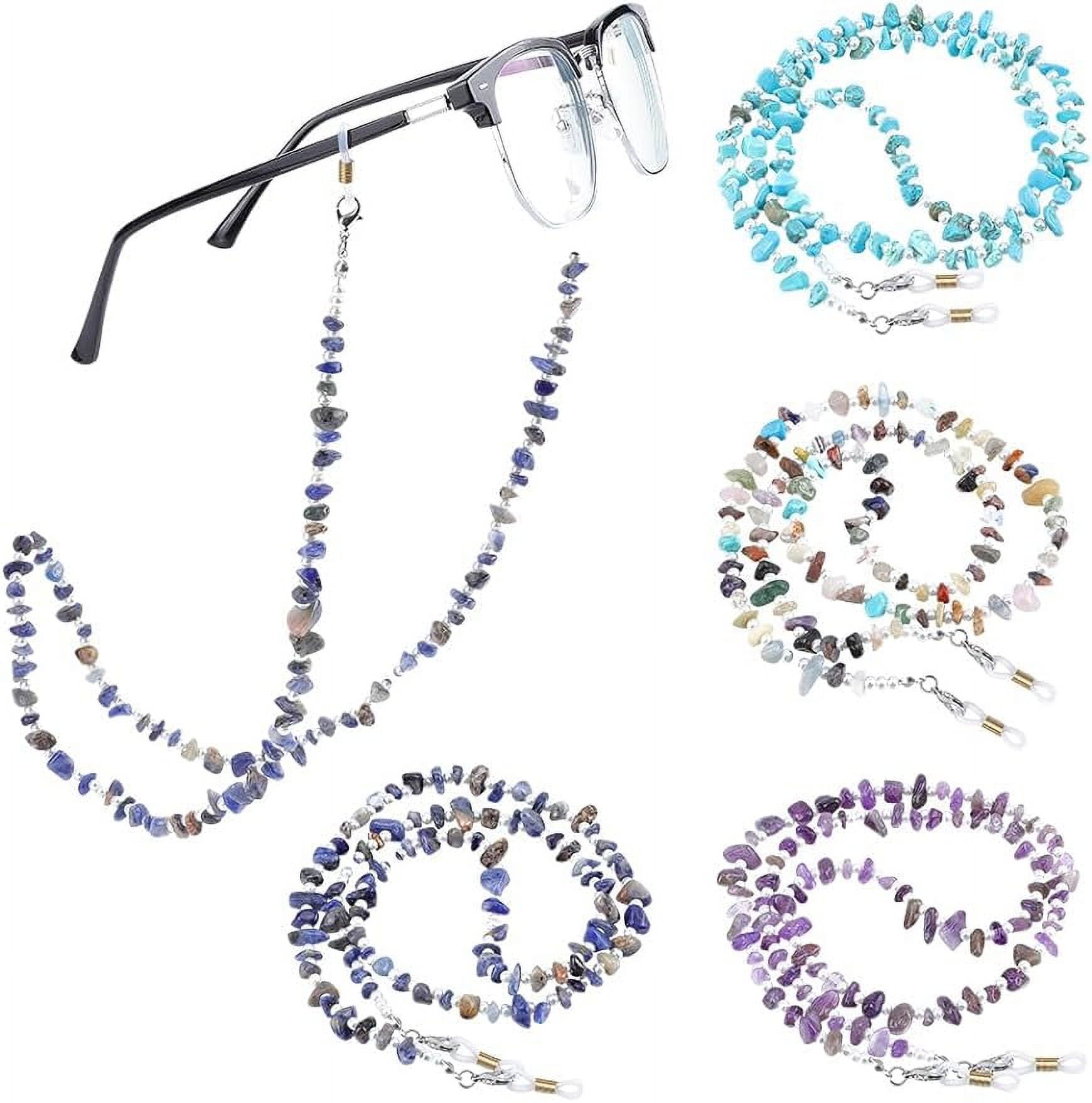4 Pcs Eyeglass Chain 4 Styles Mixed Gemstone Beaded Sunglass Holder