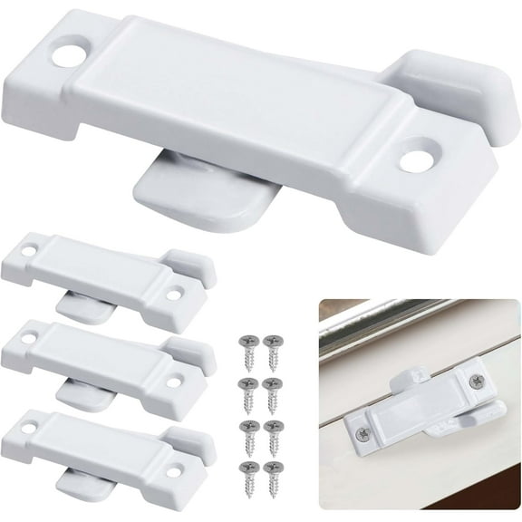4 Pcs F2590 Windows Replacement Sash Lock-2-1/4'' Mounting Hole Centers Sash Lock with Screws-White Sash Lock for Vertical Sliding Windows Double Hung Windows