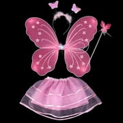 FORERICY 4 Pcs Fairy Princess Kids Costume Sets Butterfly Wing Costume for Girls Rainbow Dress Up with Mask Tutu Skirt Pretend Play Party Supplies