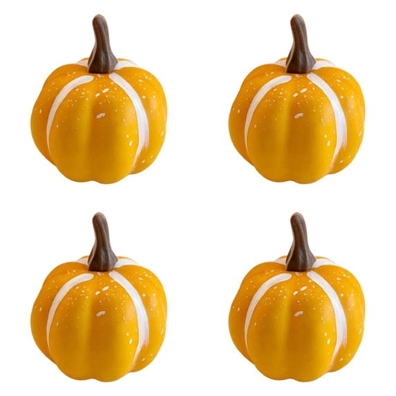 4 Pcs Fall Artificial Mini Pumpkins Harvest Cute Simulation Small Pumpkins Fake Pumpkin Faux Small Pumpkin for Halloween Thanksgiving Office Home Kitchen Garden Decor, 2.36x1.57 Inch, Yellow