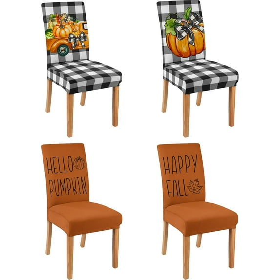 4 Pcs Fall Chair Covers for Dining Room, Thanksgiving Stretch Removable Dining Chair Cover Set of 4, Autumn Pumpkin Truck Chair Slipcovers Seat Protector for Fall Restaurant Decor