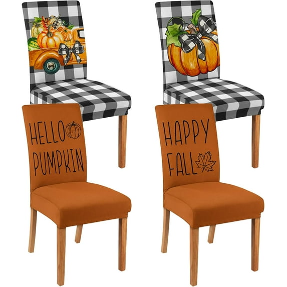 4 Pcs Fall Chair Covers for Dining Room, Thanksgiving Stretch Removable Dining Chair Cover Set of 4, Autumn Pumpkin Truck Chair Slipcovers Seat Protector for Fall Restaurant Decor